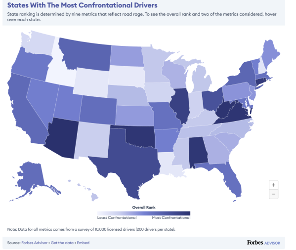美国司机路怒症排名：亚利桑那州最严重 特拉华州最礼貌